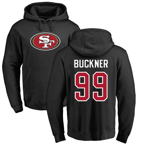 Men San Francisco 49ers Black DeForest Buckner Name and Number Logo #99 Pullover NFL Hoodie Sweatshirts->san francisco 49ers->NFL Jersey